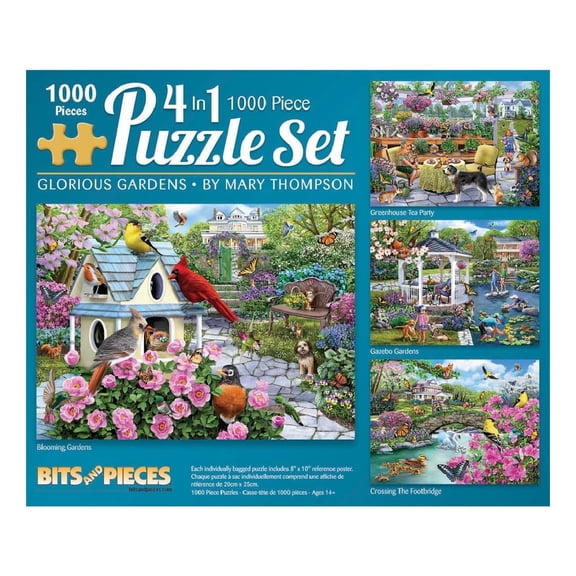 Bits & Pieces 4-in-1 1000-Pc Glorious Gardens Puzzle Set, 20×27 in
