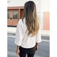 thumbnail image 3 of Linen Tops for Women Button Down V Neck 3/4 Sleeve Shirts Roll-Up Solid Casual Loose Fit Tunic Top White M, 3 of 4