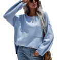 thumbnail image 1 of Suéter de mujer con cuello redondo y bolsillos y mangas largas: jersey clásico azul para uso informal, talla M, 1 of 6