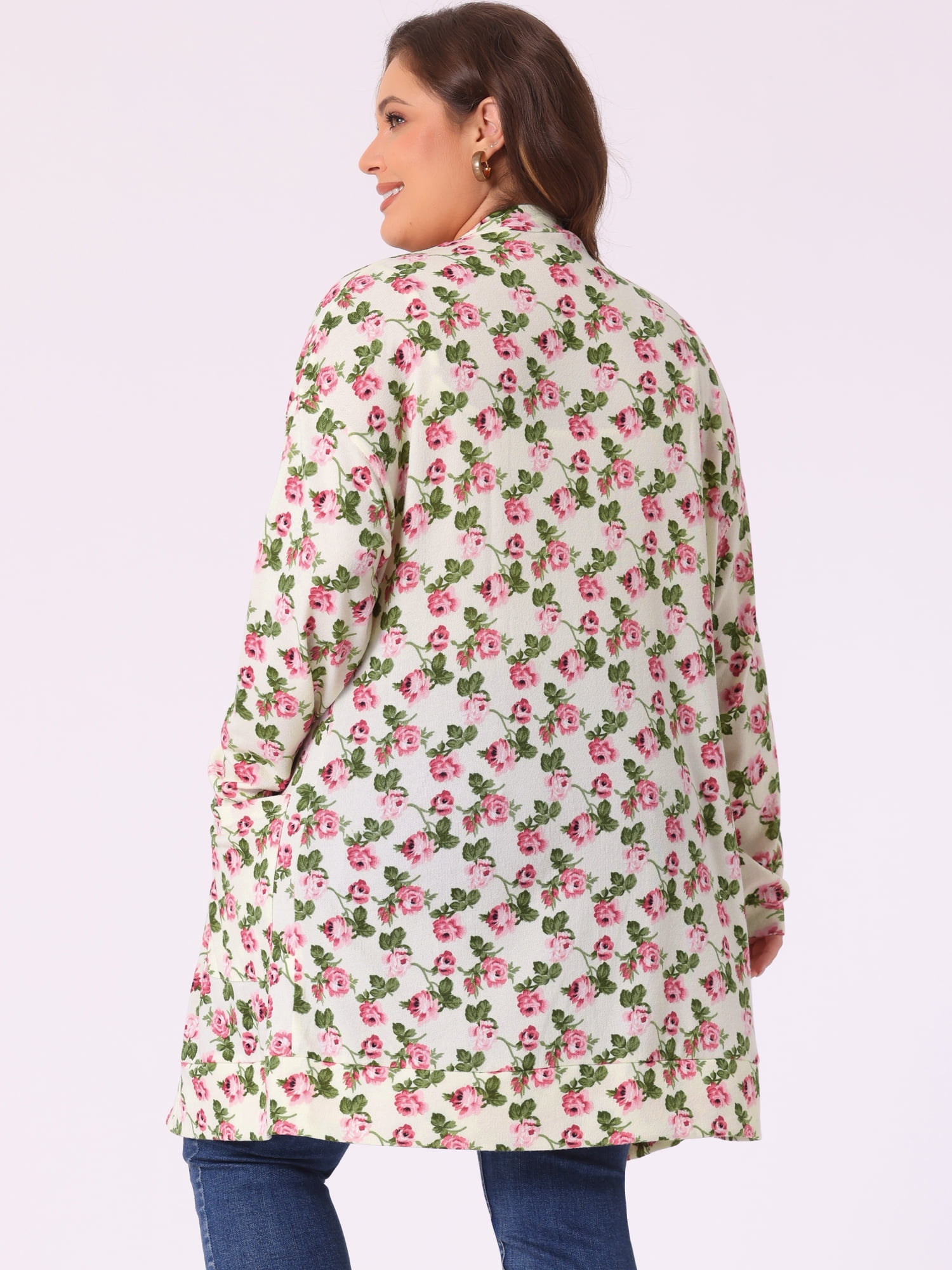 DARING DIVA Plus Size Open Front Knit Fabric Floral Outerwear Cardigan 3X Beige