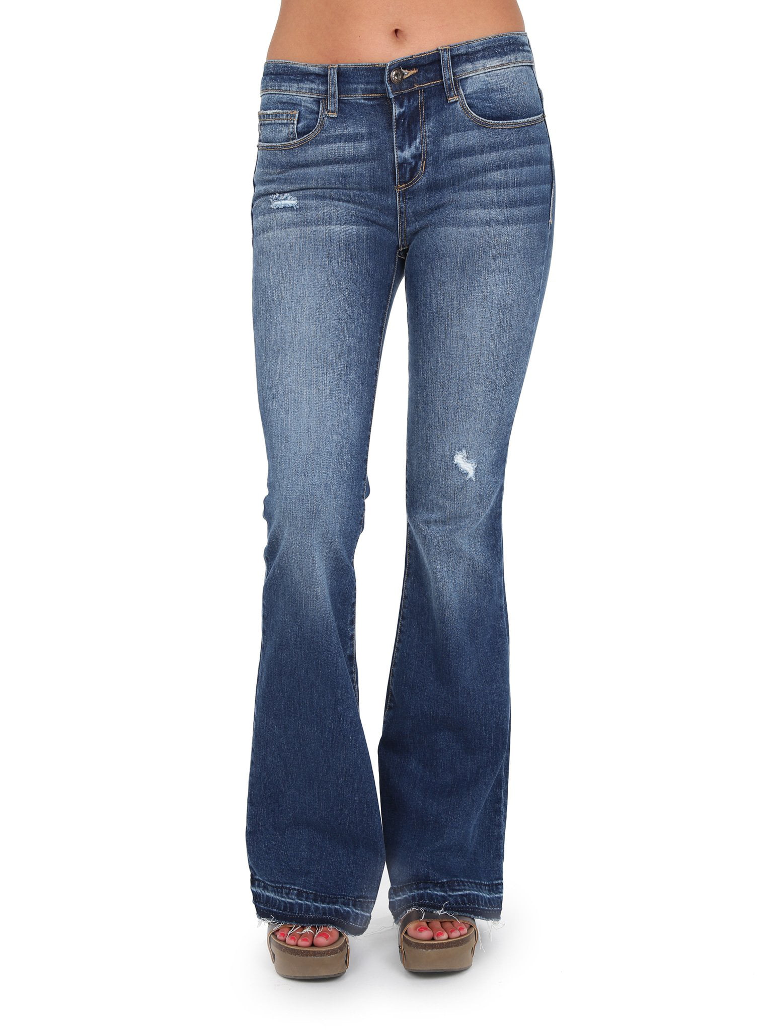 Sneak Peak Jeans - Juniors Ripped Flare-Leg Stretch Jeans 7 - Walmart ...