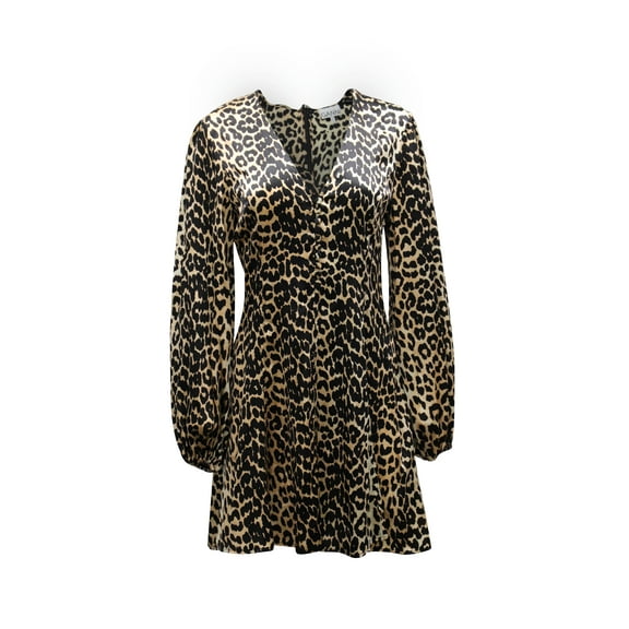 Pre-Owned Ganni Blakely Leopard Print Mini Dress in Brown Silk Blend