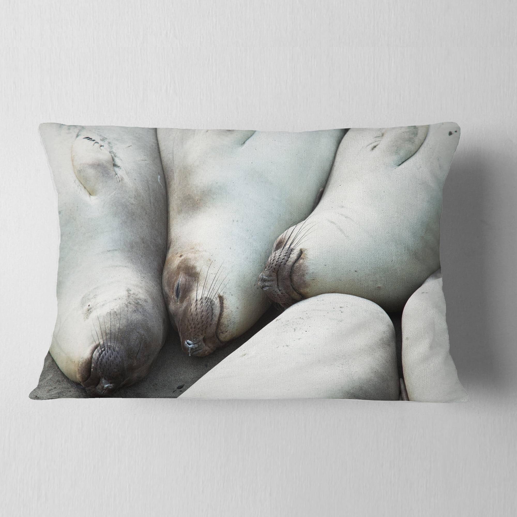Designart Sea Elephants Taking Nap - Abstract Throw Pillow - 12x20