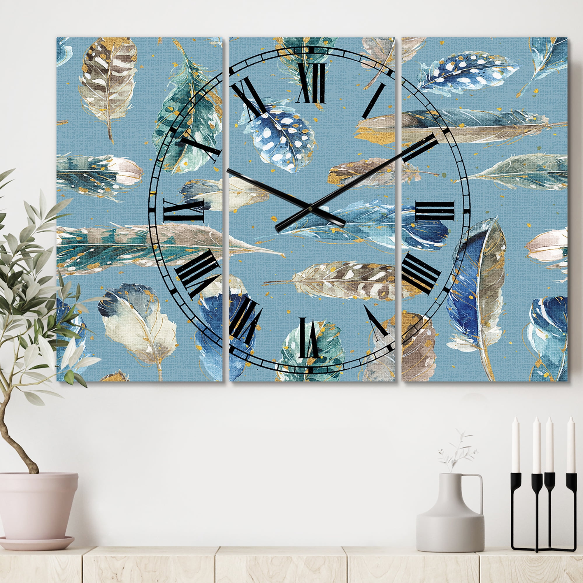 Designart 'Indigold Feathers Turquoise Pattern' Traditional Wall Clock