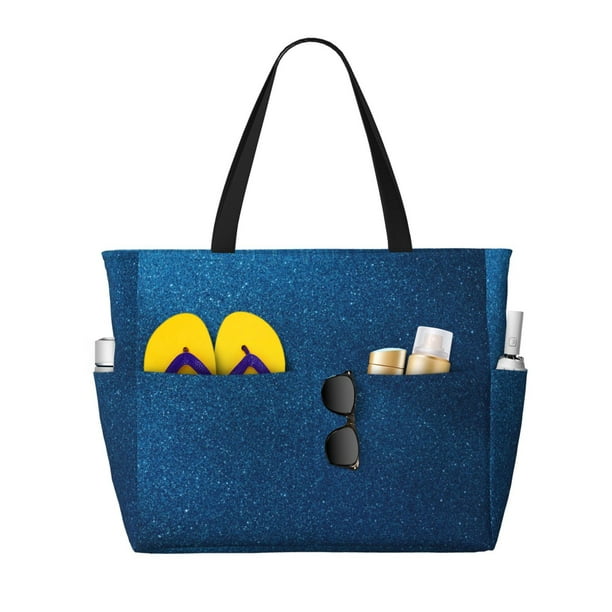 Easygdp Deep Blue Glitter Bolsa de Viaje de Playa de Gran Capacidad, Bolsa Tote Perfecta para la Playa, Escapadas de Fin de Semana y Viajes