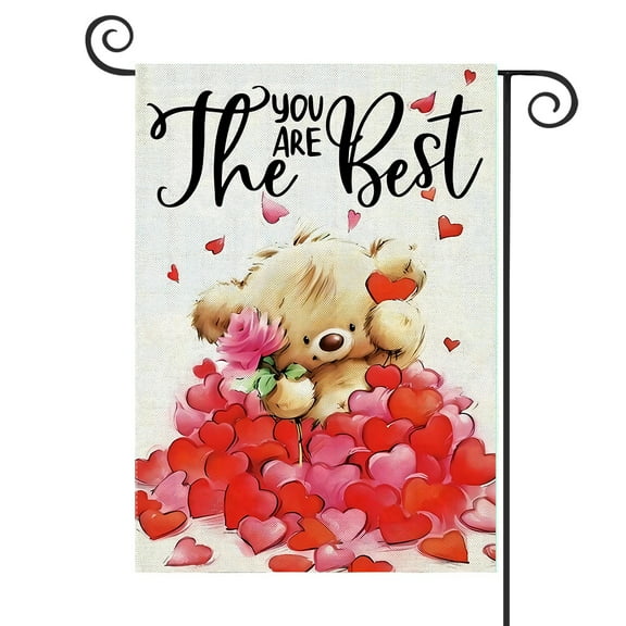 DMERBYL Valentines Day Garden Flags for Outside 12x18 Inch Vertical Double Sided, You ARE The Best Bear with Love Hearts Small Yard Decoration, Anniversary Wedding Decor for Farmhouse Holiday Outdoor