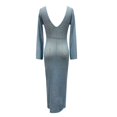thumbnail image 6 of JIAYUE Women's Swimsuit Cover-Ups Autumn Winter Beach Solid Color V Neck Long Sleeve Sexy Open Back Knitted Hollow Out Ankle Length Swimwear Cover Up Dresses, 6 of 6