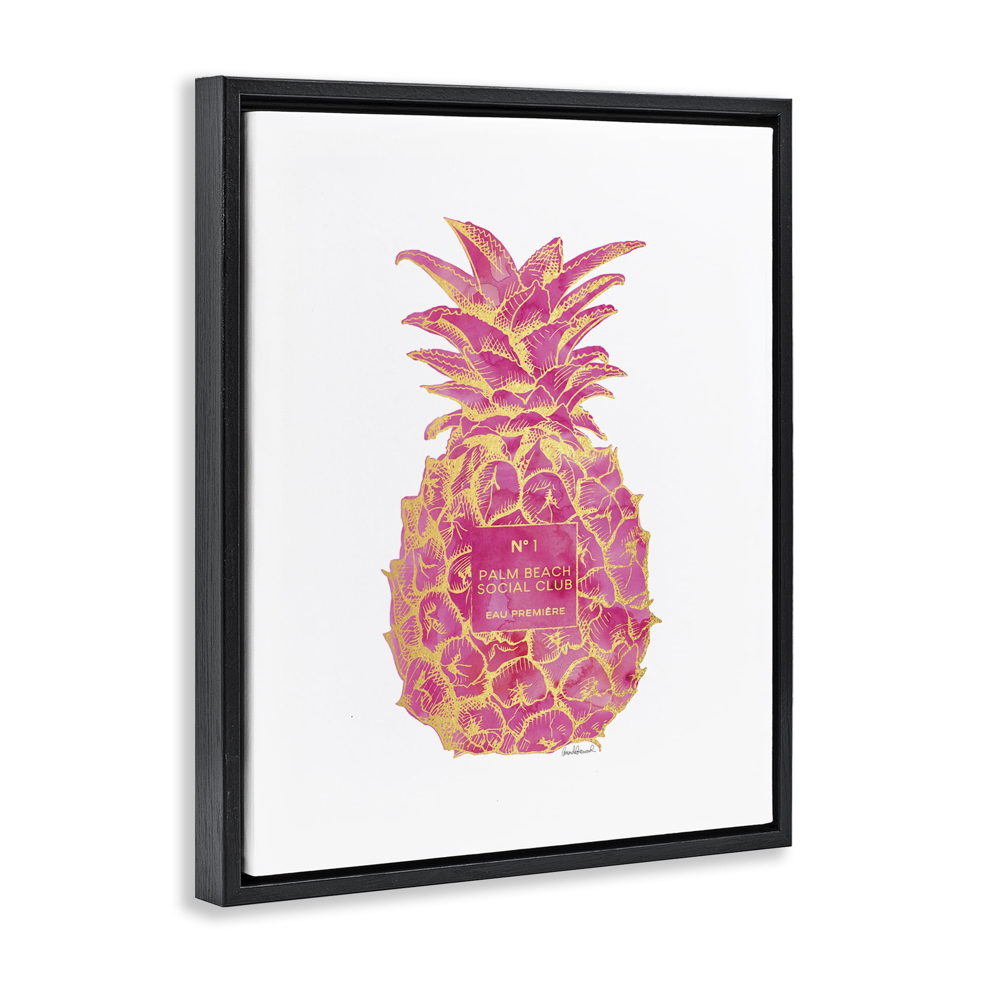 Stupell Industries Glam Ornate Pineapple Food & Beverage Painting Black Floater Framed Canvas Art Print Wall Art, 17 x 21