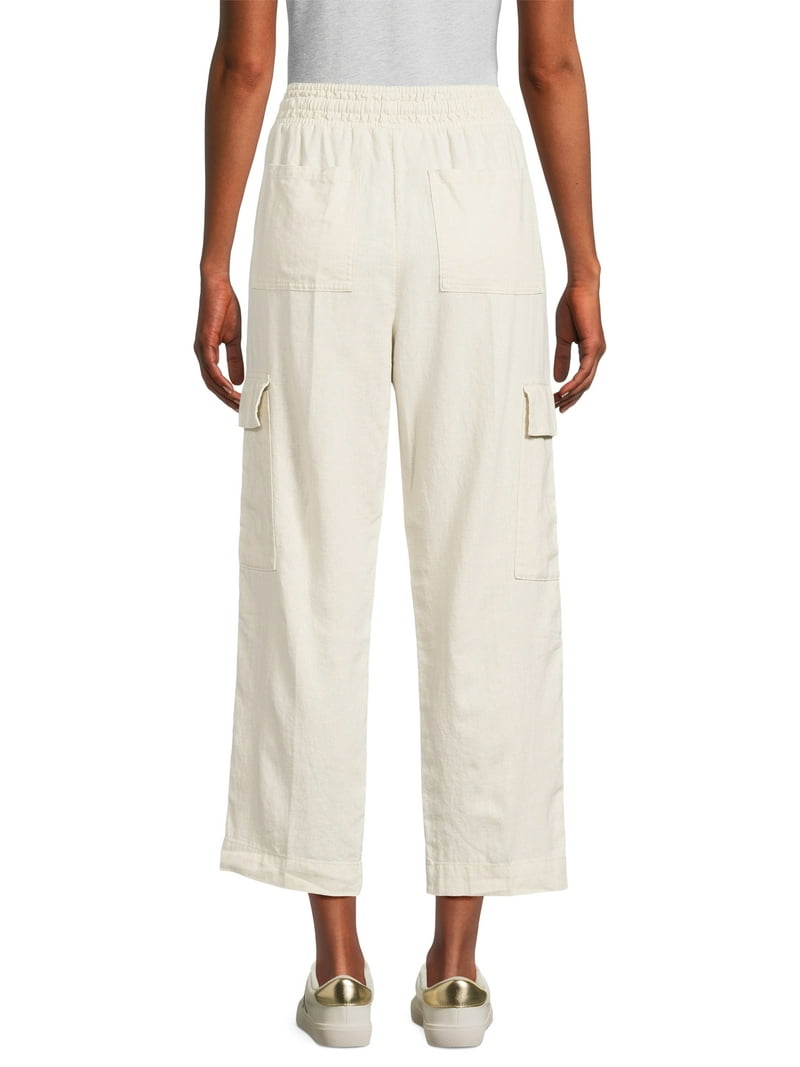 【U LAN】[U-BAISC] Summer Cooling Linen Cargo Wide Pants BDG Urban Outfitters Luca Womens Linen Cargo Pants - ECRU