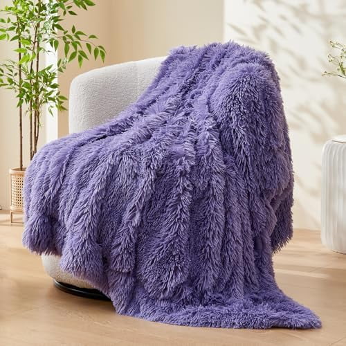 Fuzzy Faux Fur Throw Blanket Lavender Super Soft Cozy Plush Fuzzy Shaggy Blanket for Couch Sofa Bed (Lavender, Throw(50"x60"))