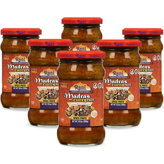 Rani Madras Curry Cooking Spice Paste 10.5oz (300g) Glass Jar, Pack of 5 1 FREE ~ No Colors | All Natural | NON-GMO | Kosher | Vegan | Gluten Free | Indian Origin