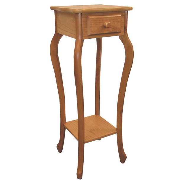 32.5" Tall Wooden Flower Plant Stand with Drawer, Oak finish Walmart