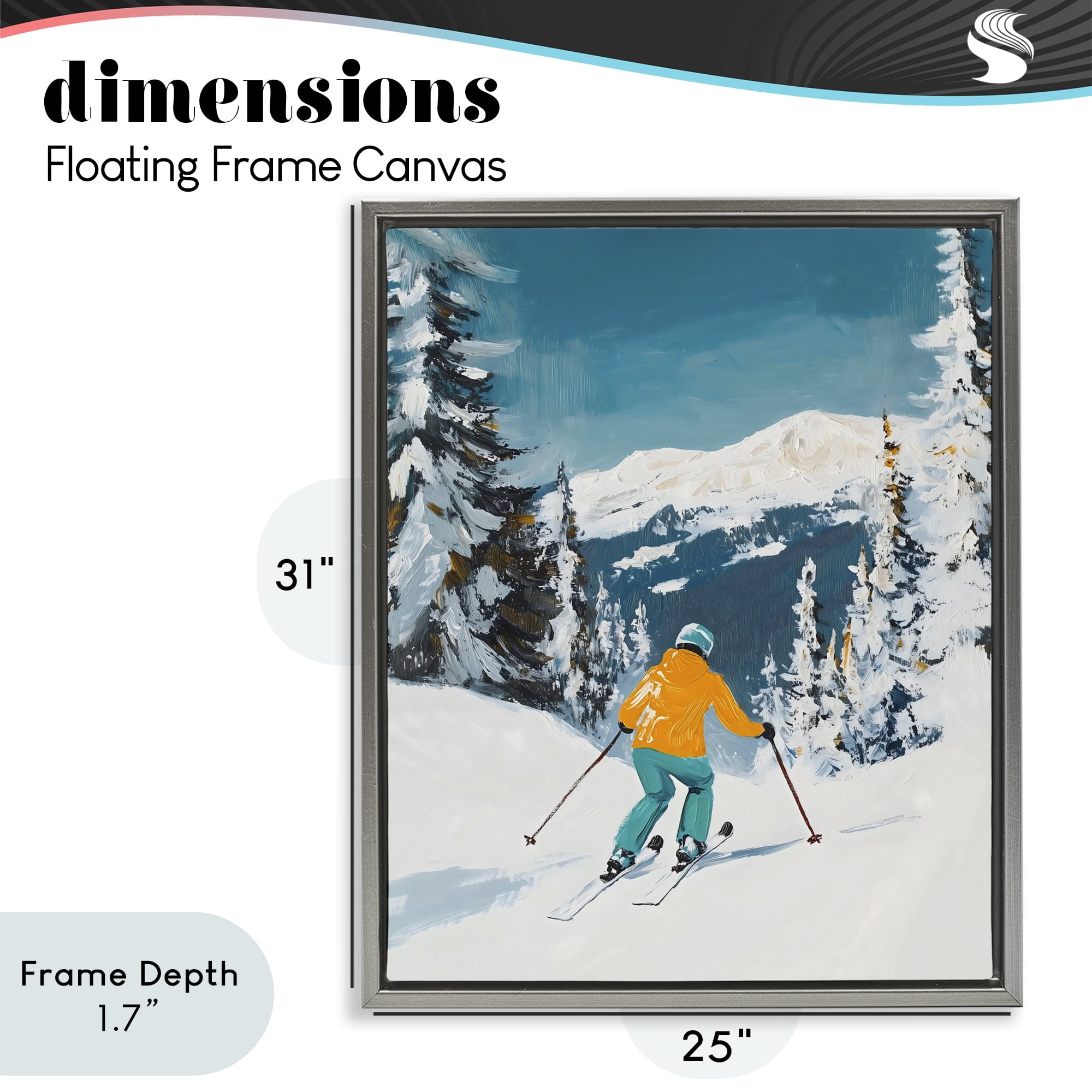Stupell Industries Downhill Skier on Mountain Gray Framed Floater Canvas Wall Art, design by The Prints Vibe