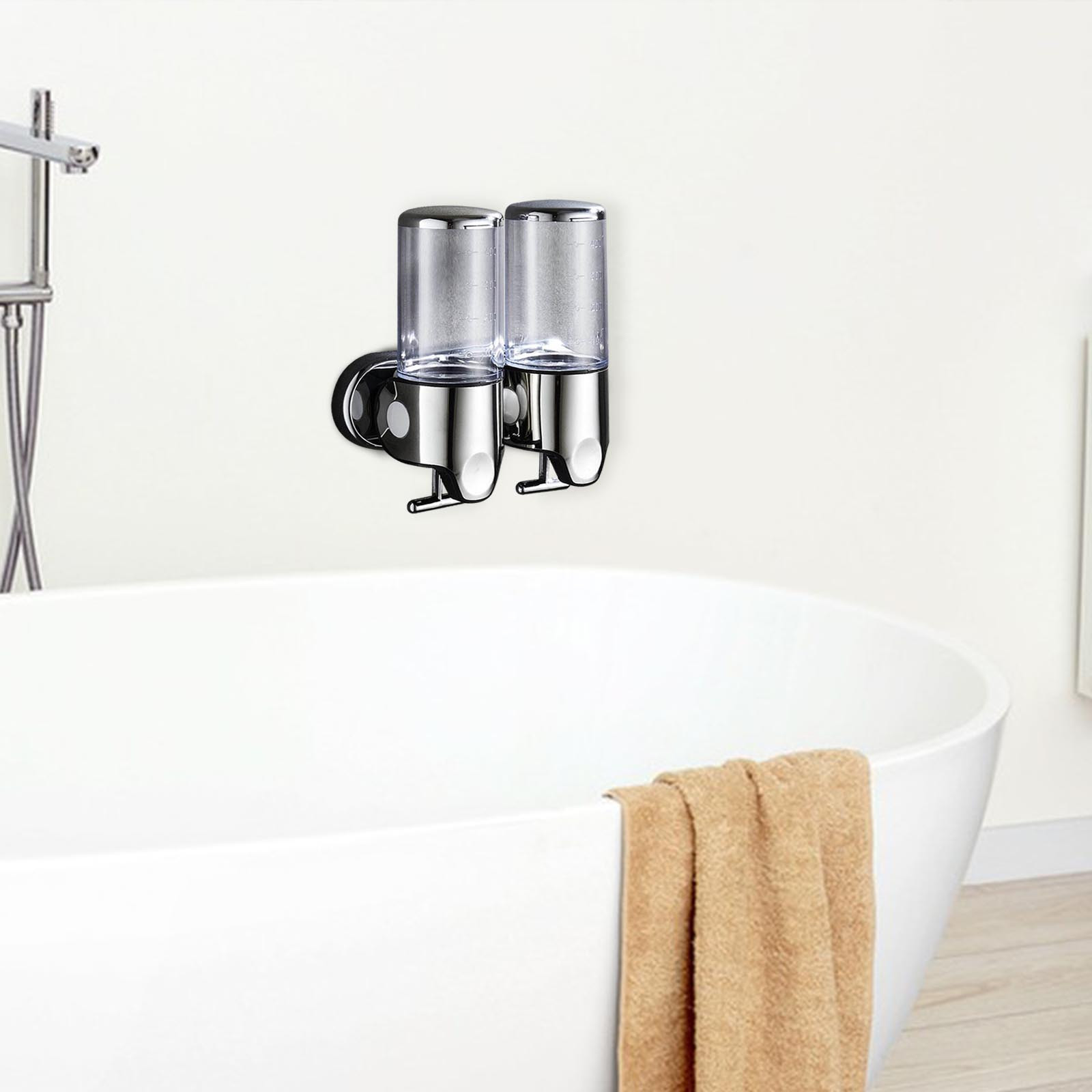 Lunxisen 2 Pcs Wall Mounted Shower Gel Dispenser Hands Free Soap Pump for Bathroom Kitchen Hotel Commercial Use Automatic Liquid Soap Dispenser