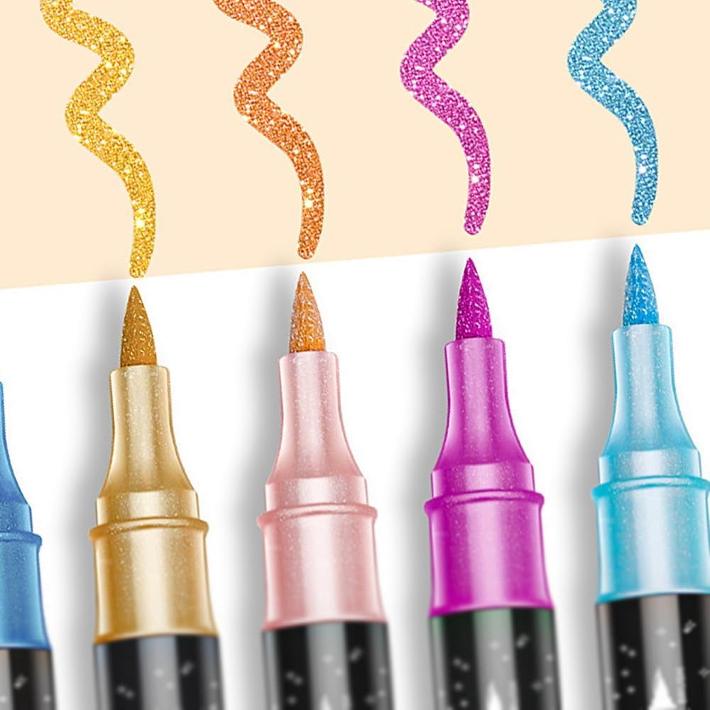 24/48/72/96 Colors Glitter Effect Brush Markers, Double Line Painting Pens, Outline Painting Markers with Vibrant Ink, Fun Creative Tool, For DIY Crafts, Greeting Cards, Doodling (48colors)
