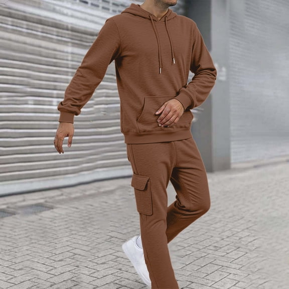Mens Sweatsuits 2 Piece Set Hoodies and Cargo Sweatpants Set Casual Athletic Tracksuits Winter Jogging Suit