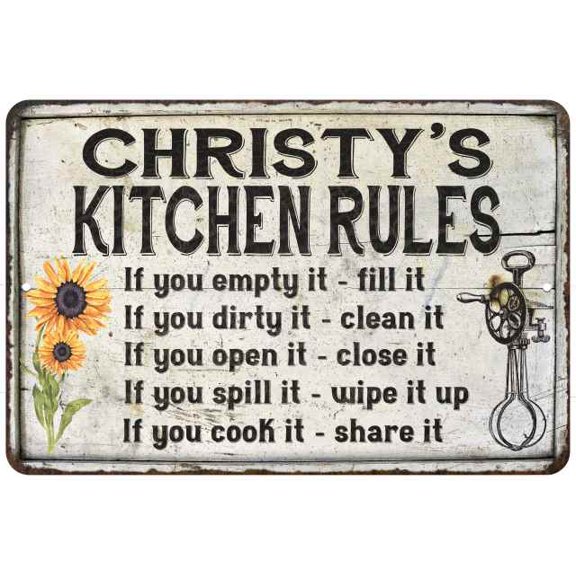Christy's Kitchen Rules Chic Sign Vintage Decor 8 x 12 High Gloss Metal 208120032263
