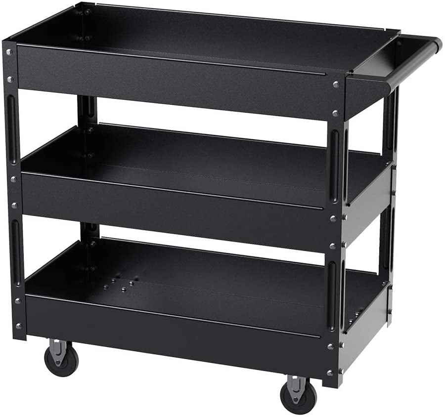 2 Workshop Tool Trolley 3 Tier Strong Shelves Warehouse Picking Handle Tray Side 