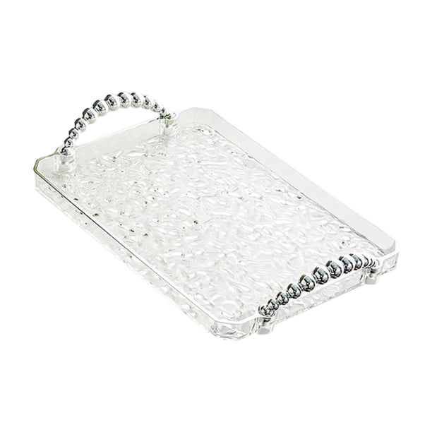 Bandeja rectangular para servir, bandeja para servir, almacenamiento de maquillaje, organizador de tocador de baño Borde plateado transparente.
