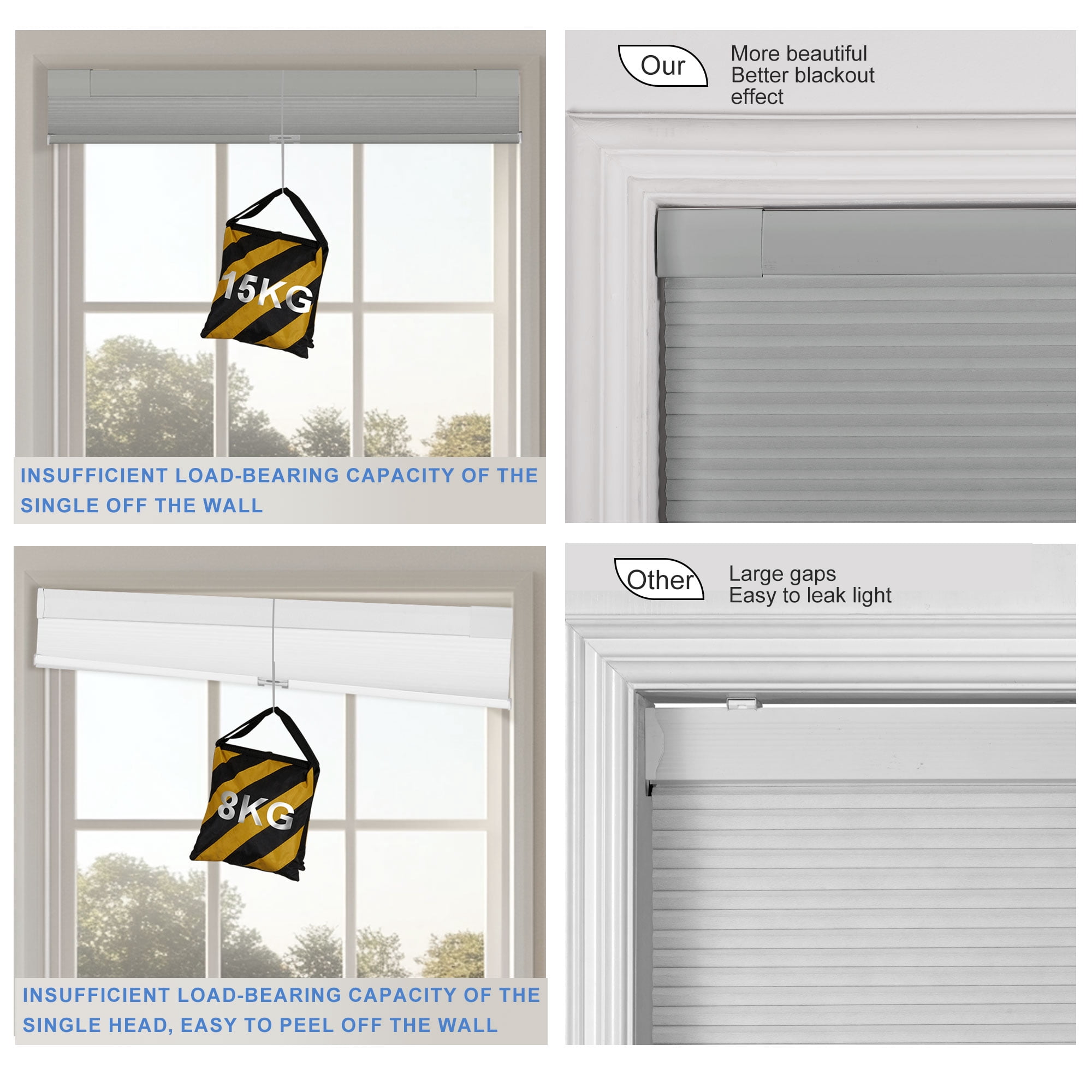 BERISSA Cordless Blackout No Drill Cellular Shades Thermal Insulated Easy Install No Tools Pull Down Honeycomb Blinds for indoor windows Bedroom Kitchen Apartment,34"W X 36"H,Gray