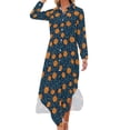thumbnail image 2 of Marigolds and forget me nots on midnight blue Long Sleeved Shirt Dress long sleeve dresses summer dress woman trendy, 2 of 7