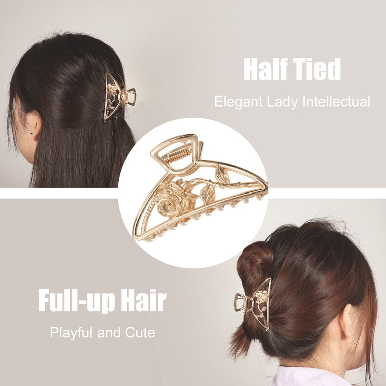 Elegant Tan Hair Clip Rhineau Flower Duck Bill Barrettes for Women Clip Large  main image 3