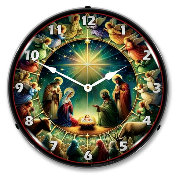 Collectable Sign and Clock Jesus in the Manger  LED Lighted Premium Wall Clock