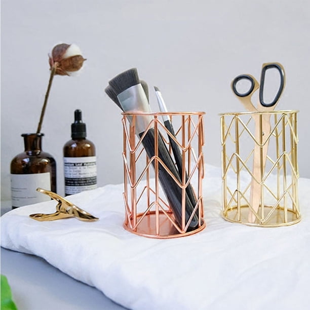 Organizador de bolígrafos, organizador de brochas de maquillaje de metal con alambre, organizador de brochas de maquillaje, recipiente de metal para brochas de maquillaje, instalación sencilla