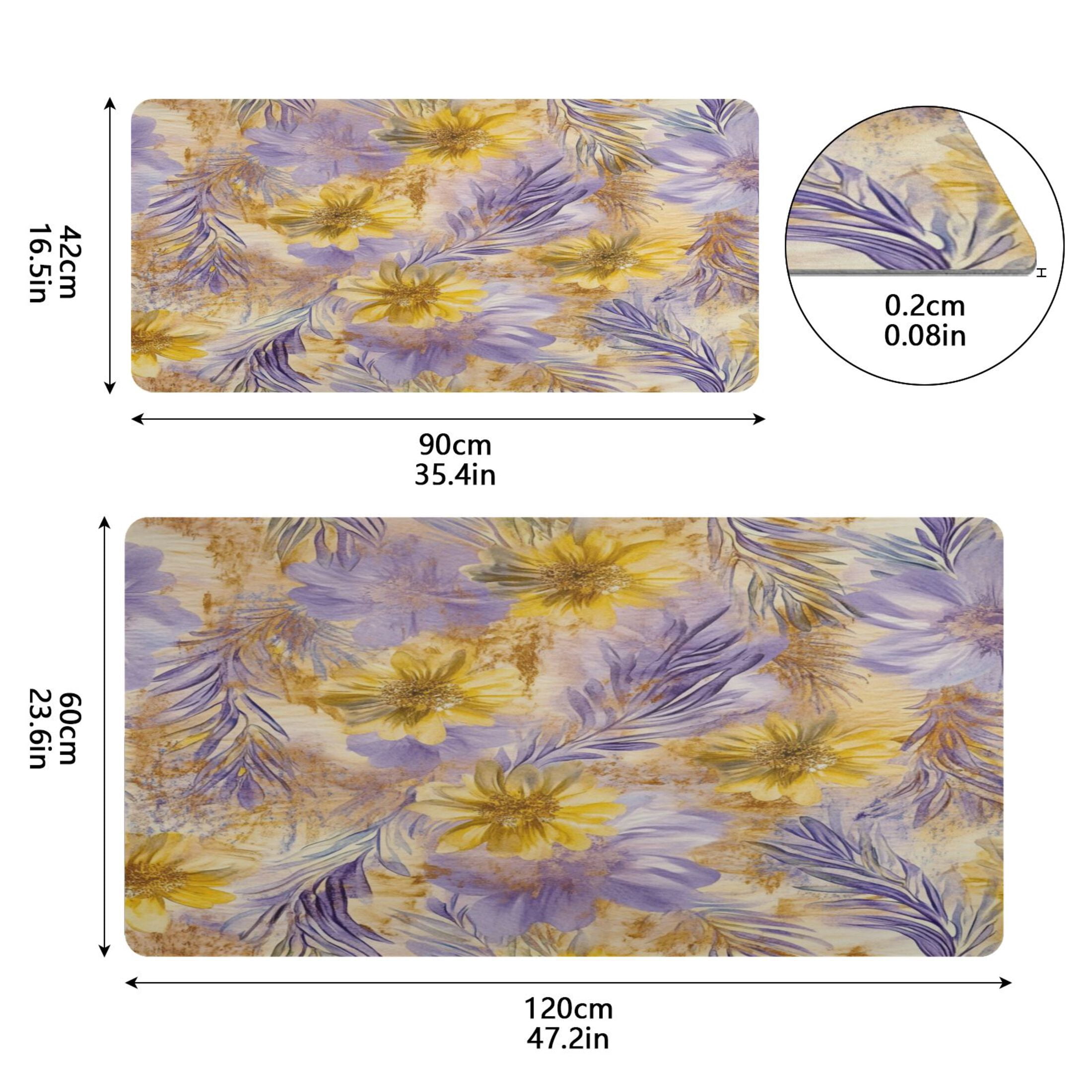 Leather Keyboard and Mouse Desk Mat Office Desk Accessories Protective Office Desk Decor Desk Pad Mat for Gaming, Work from Home, Office Yellow and Lavender Flowers 16.5" x 35.4"