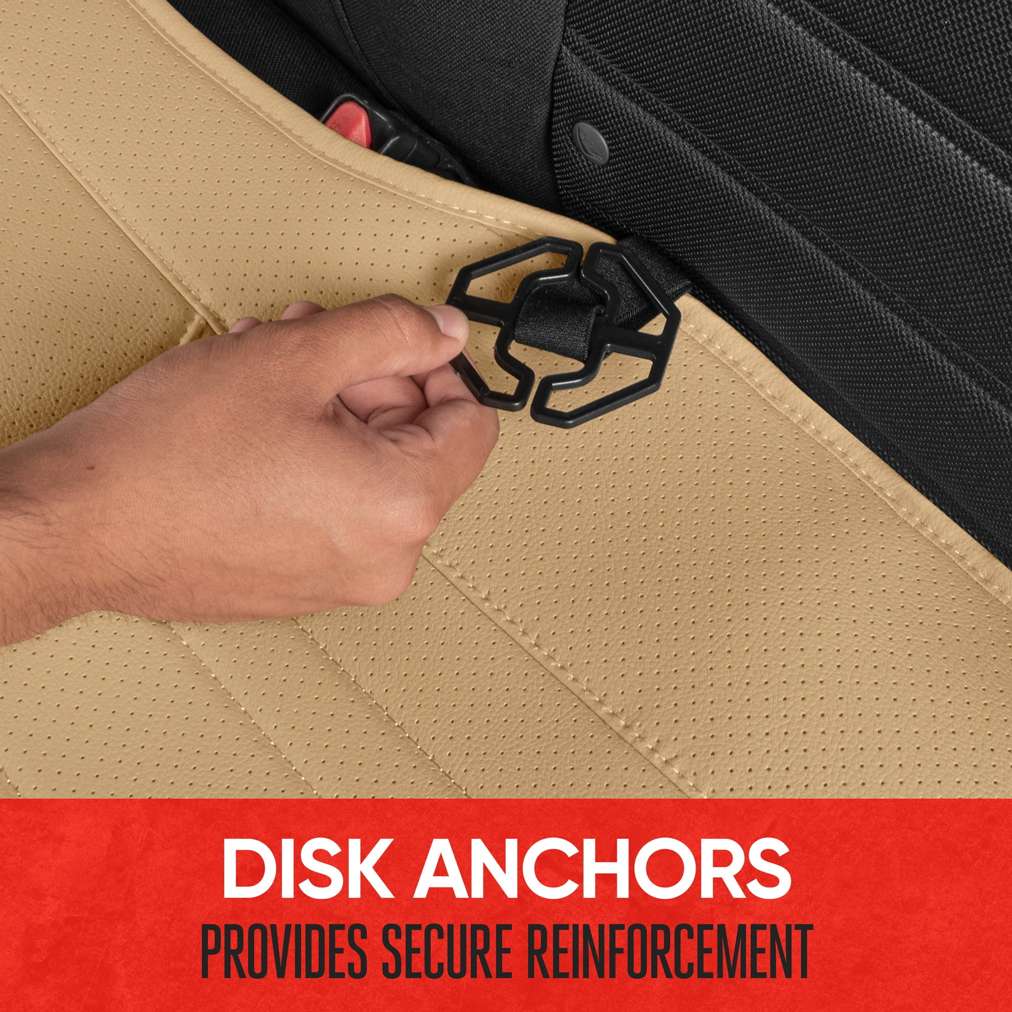 Motor Trend Faux Leather Padded Rear Bench Car Seat Cover, Storage Pockets Premium Cushion, Universal Fit Auto Interior, for Car Truck SUV Van, Beige