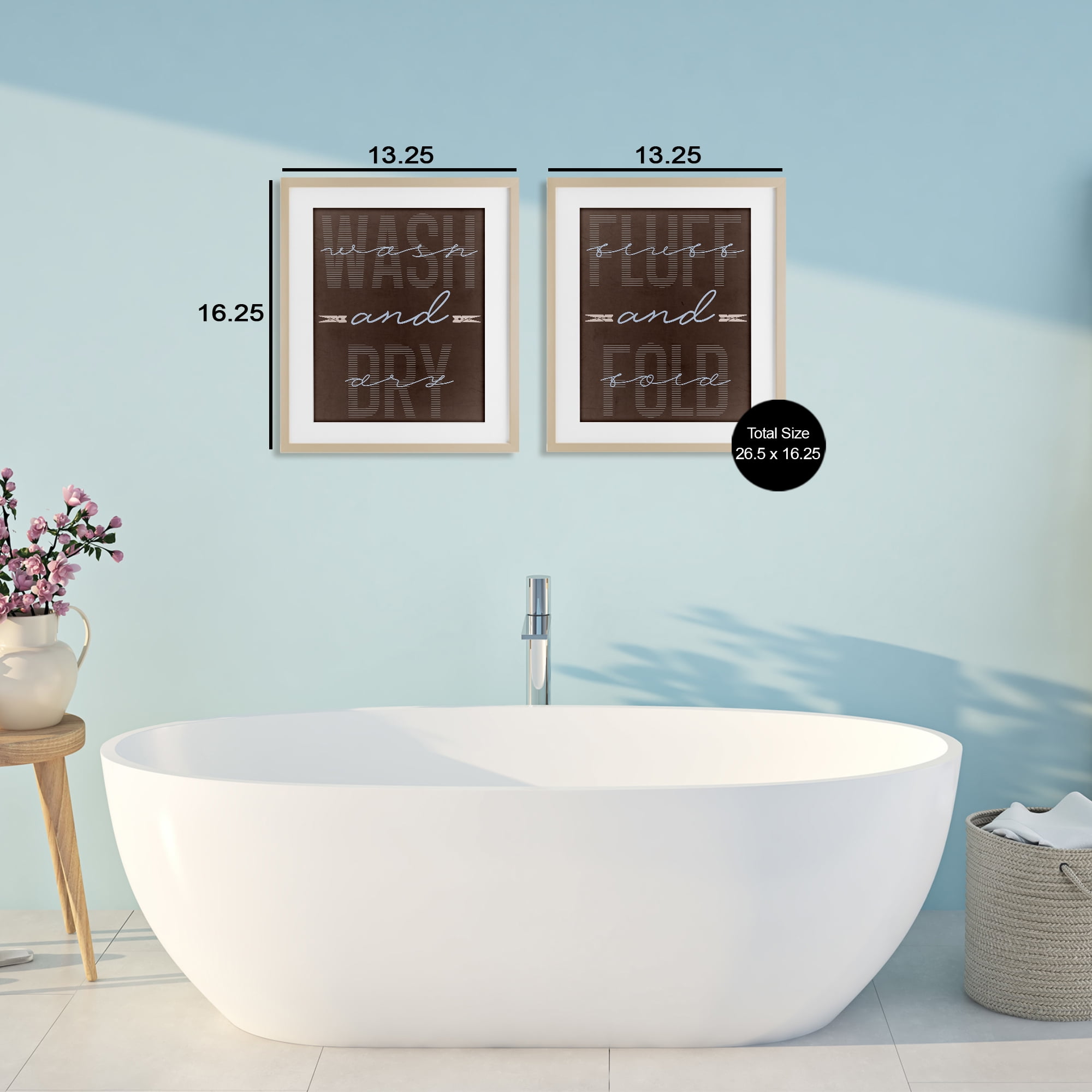 Laundry Words in Brown 2 Piece Birch Framed Print Under Glass Set, design by Marcus Prime