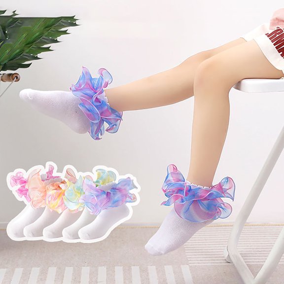 Tisuna Toddler Kids Socks Girls Ankle Floor Socks With Lace Trim No Show Ruffle Socks For Kids Toddler Girls Age 6-8 Years Pink