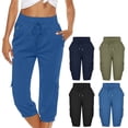 thumbnail image 2 of Practical Women 3/4 Trousers Elastic Waist Casual Crop Pants Solid Casual Pants Suitable for Daily Wear, 2 of 9