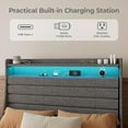 thumbnail image 3 of Twin Bed Frame with 2-Tier Upholstered Storage Headboard, Built in Charging Station & LED Lights, Sturdy Wood Support, Noise-Free, Under Bed Storage, No Box Spring Needed, Easy Assembly, Grey, 3 of 9