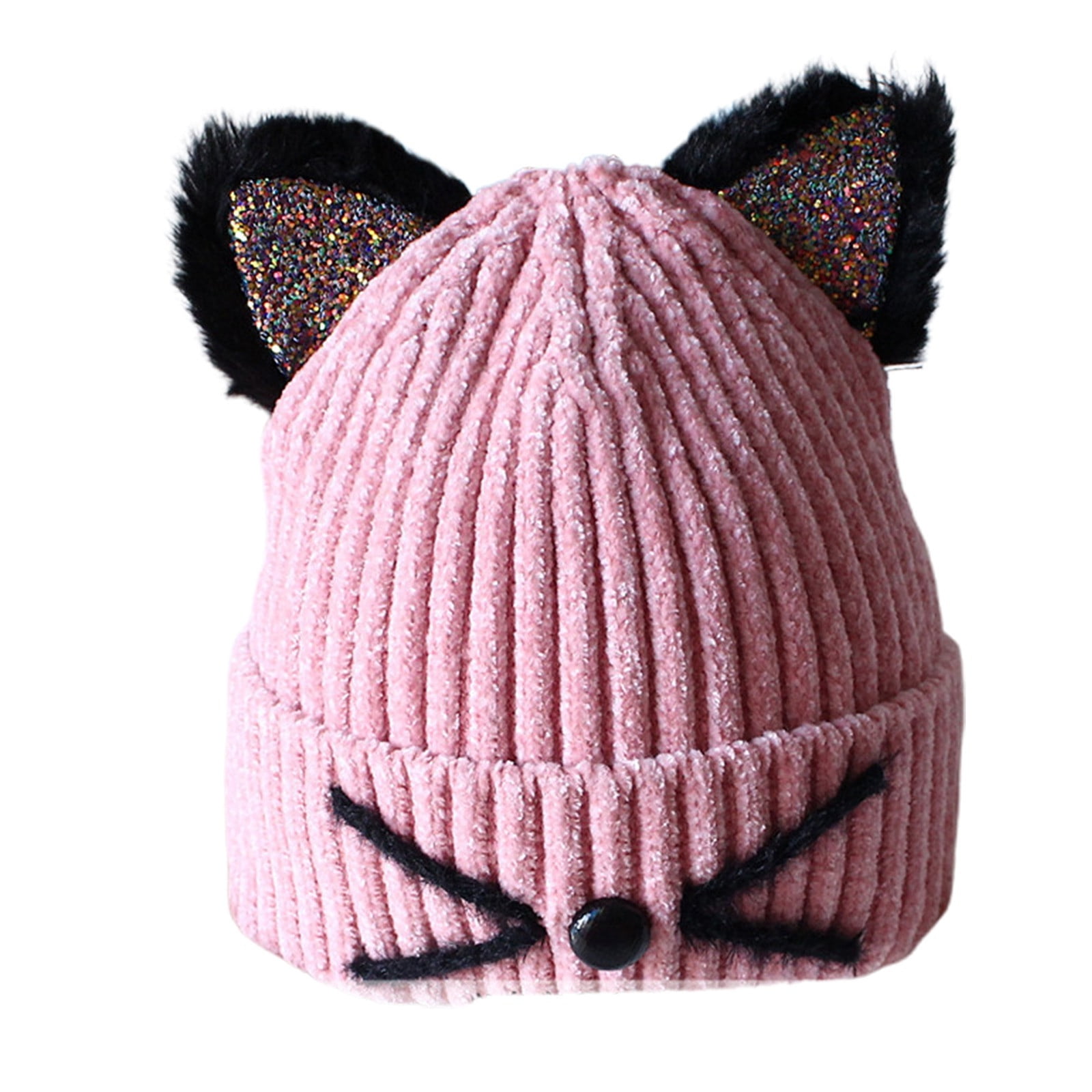 Kawaii Wool Knit Hat Fall Winter Cat Ears Shape Hats Solid Color