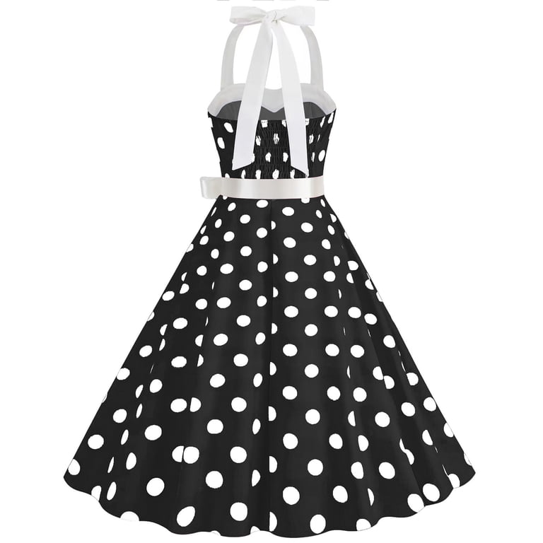 Women's 1950s Vintage Polka Dot Halter Dress - Rockabilly Swing Dress For Cocktail Parties