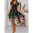 thumbnail image 2 of Casual Long Dress Hem Type Floral Print V-Neck Short Sleeve Dress Short Sleeve Dress Flowing Silk Dress, 2 of 2