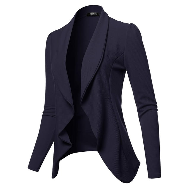 SSOULM Blazer Léger à Manches Longues Classique Drapé Ouvert pour Femmes Marine 3TG