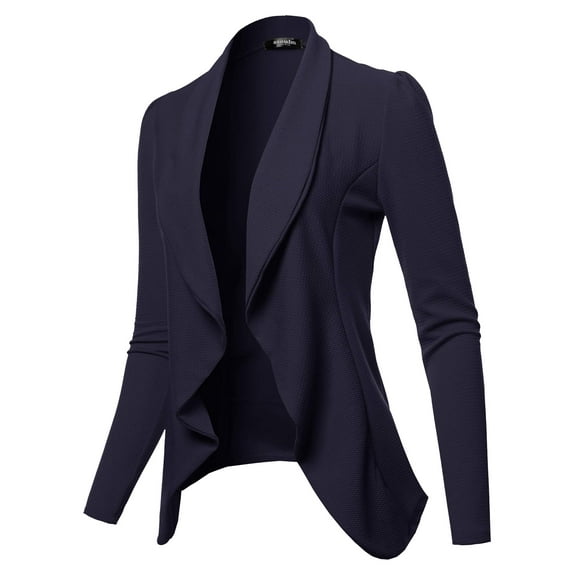 SSOULM Women's Long Sleeve Classic Draped Open Front Lightweight Blazer Navy 3XL