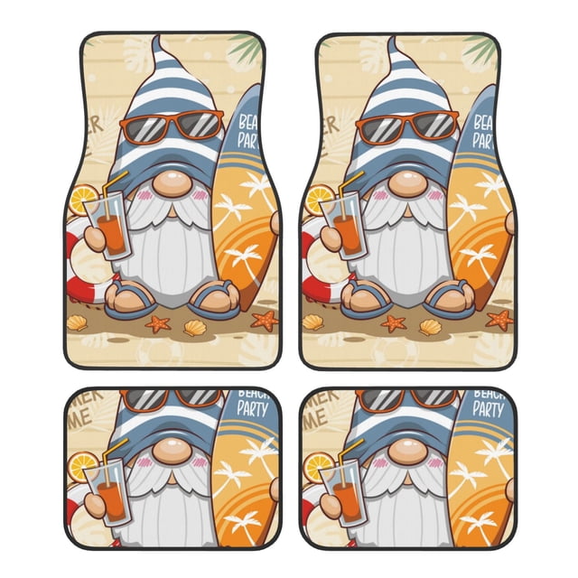 Balery Hello Summer Cute Gnome Juego de 4 Alfombrillas para Auto, Revestimientos de Caucho Resistente, Diseño Antideslizante