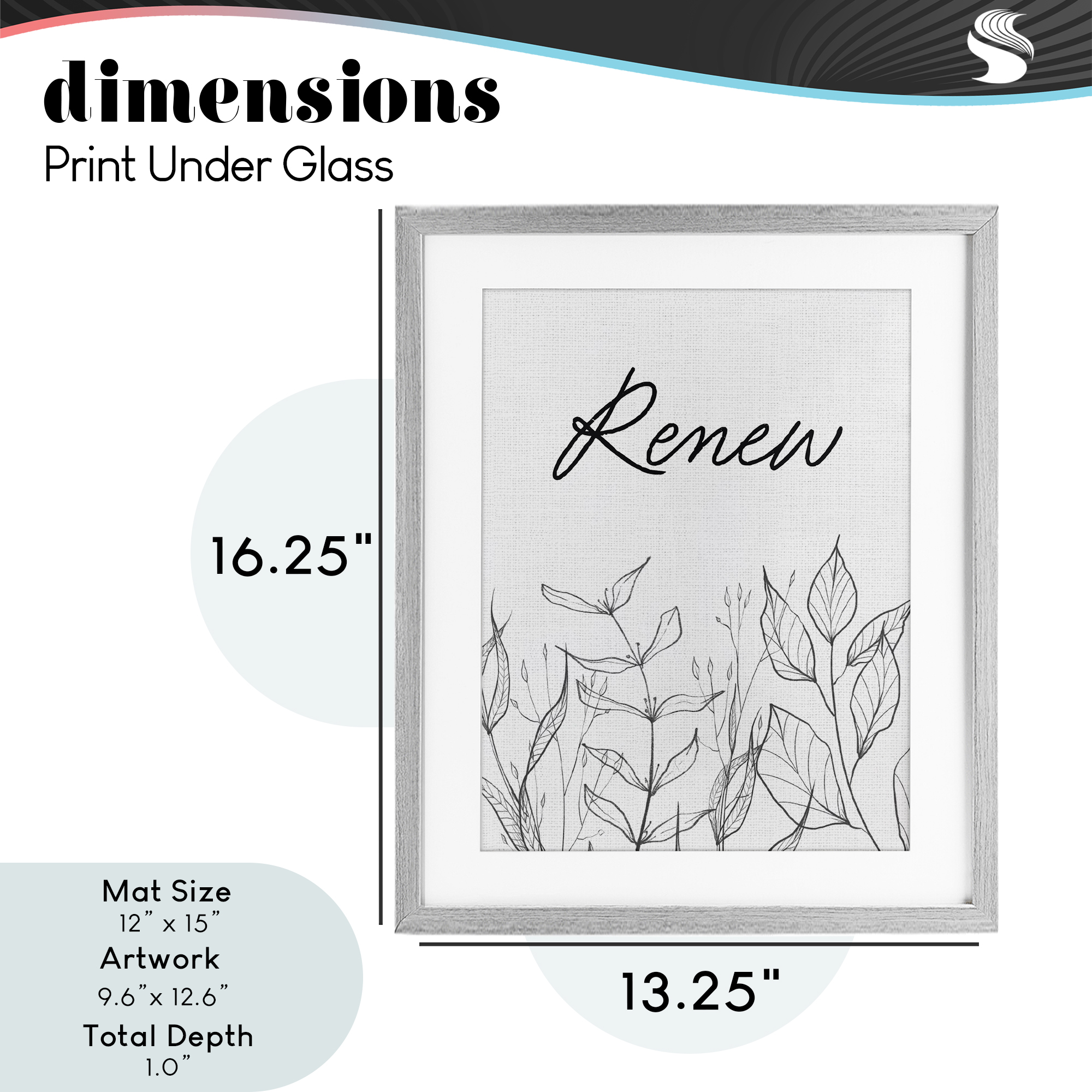 Renew with Leaf Outlines Gray Framed Print Under Glass, design by Lettered and Lined