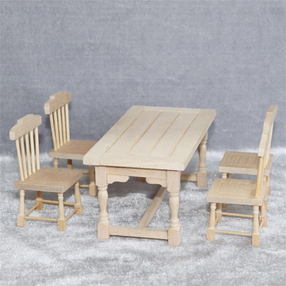 Goowood 1/12 Scale Dollhouse Furniture Set Miniature Wooden Dining Table with 4 Chairs for Doll House Kitchen and Dining Room Accessories
