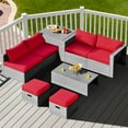 thumbnail image 1 of Gymax 8PCS Rattan Patio Space-Saving Furniture Set w/ Waterproof Cover & Red Cushions, 1 of 8