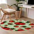 thumbnail image 5 of Sage Green Strawberry Round Area Rug 4ft, Spring Floral Watercolor Summer Botanical Washable Non-Slip Circle Rugs for Bedroom Living Room Kitchen, Soft Non Shedding Circle Carpet for Dining Room Dorm, 5 of 9