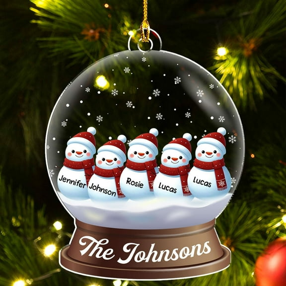 Personalized Family Christmas Acrylic Ornament 2025 - Custom Name Snowman Family Members up to 10 People, Snow Globe Ornament Gifts for Family Tree Decoration (A03, 4 Names)