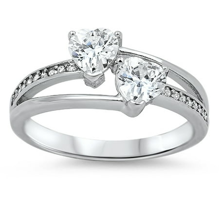 - CHOOSE YOUR COLOR Double Heart Love White CZ Promise Ring New .925 Sterling Silver Band (Clear Simulated CZ/Ring Size 6)