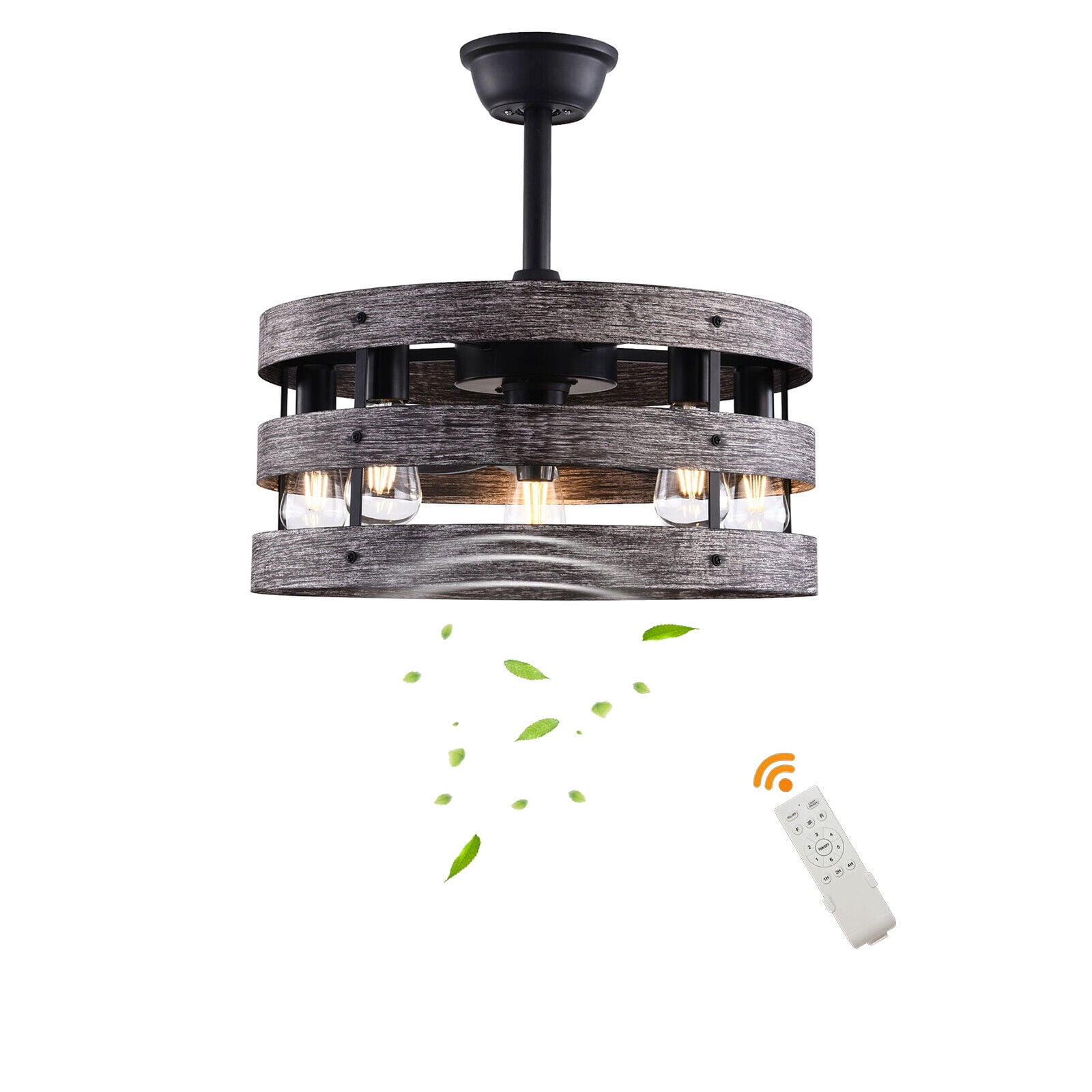 18" Industrial Ceiling Fan Light Farmhouse Flush Mount Caged Hanging Fan Lamp
