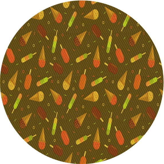 Ahgly Company Indoor Round Patterned Blood Red Brown Area Rugs, 5' Round