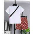 thumbnail image 4 of Mikrdoo Big Boys Summer Outfits Letter Print Casual Tee Fashion Full Print Shorts With A Satchel 3Pcs Clothes Set (7-14Y,Red), 4 of 8