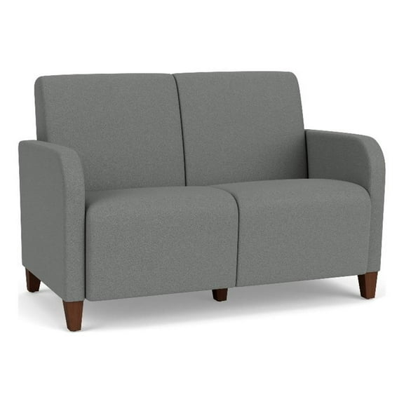 Siena 2-Seat Lounge Reception Tandem Seating / Walnut Wood Legs / Light Gray